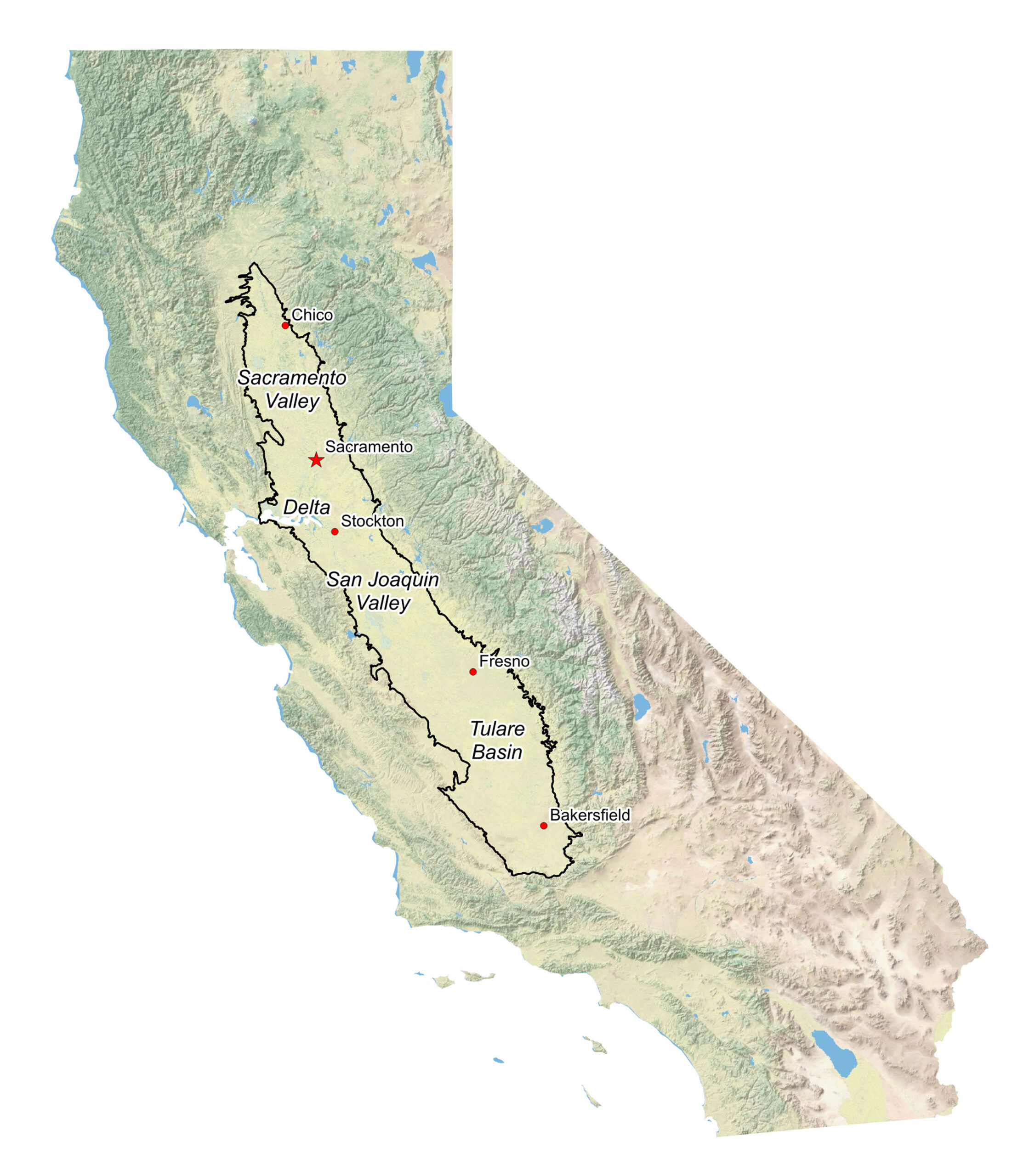Map of The Central Valley of California