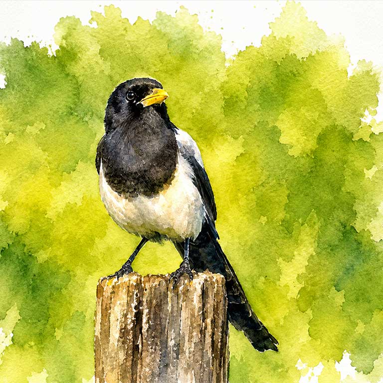 Yellow billed magie watercolor